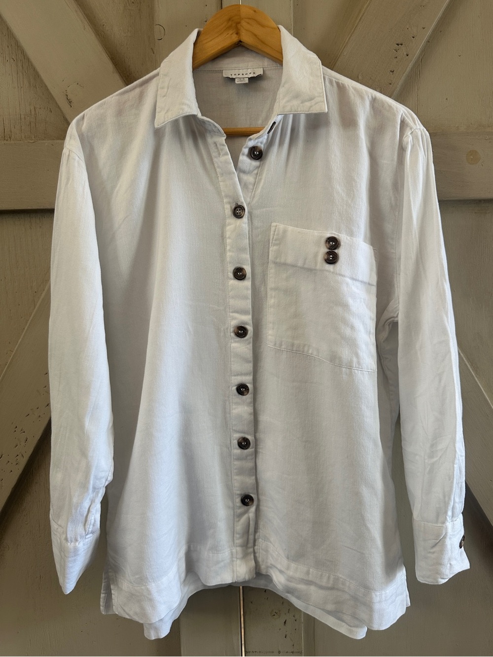 Topshop White Cotton Button Front Utility Shirt Women’s Size 10